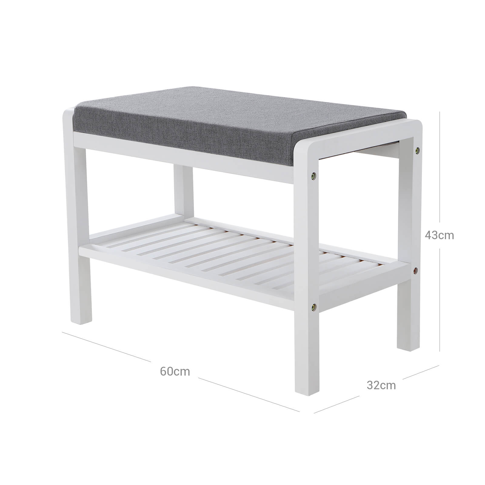 Shoe Bench - Bamboo - White - With Cushion and Storage