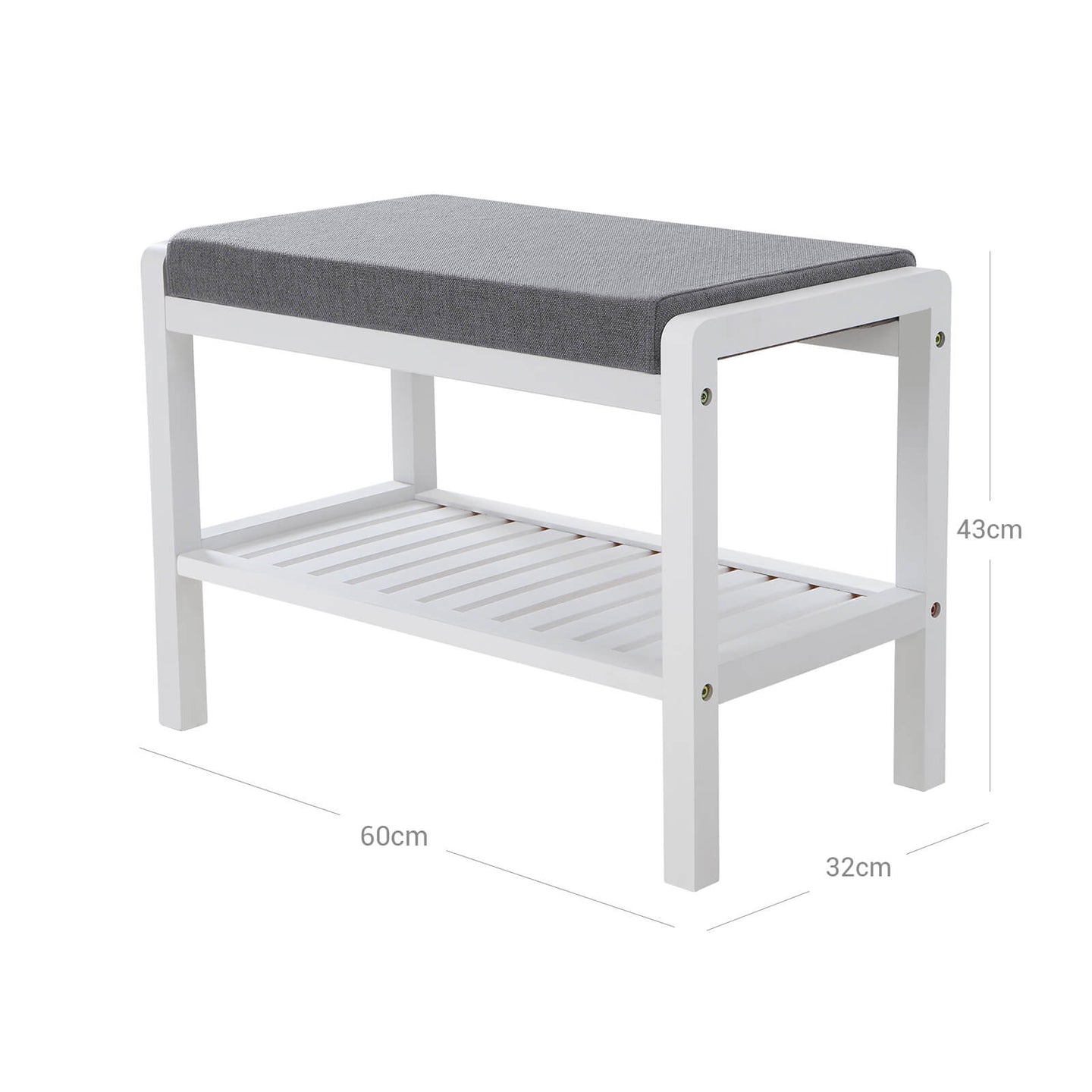 Shoe Bench - Bamboo - White - With Cushion and Storage