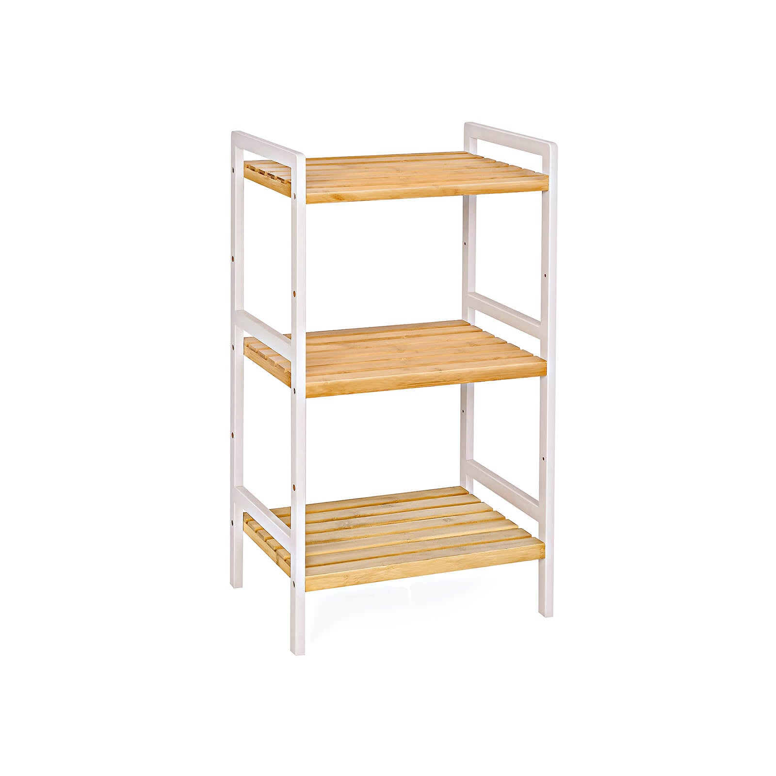 3-Tier Storage Rack - Bamboo - Natural Grain and White - Versatile for Bathroom