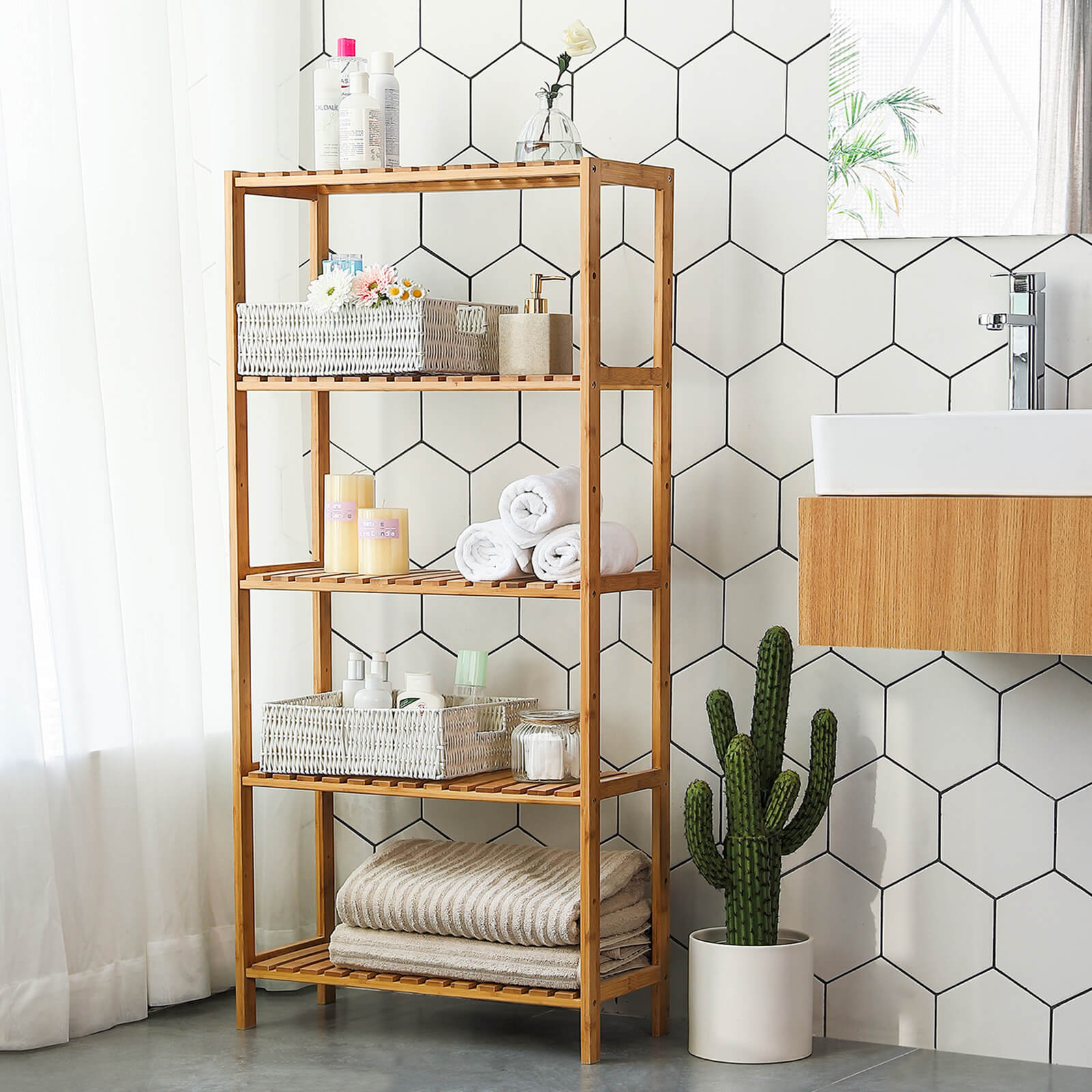 Bamboo Storage Shelf - 5-Tier - Natural - Multi-Purpose for Hallway