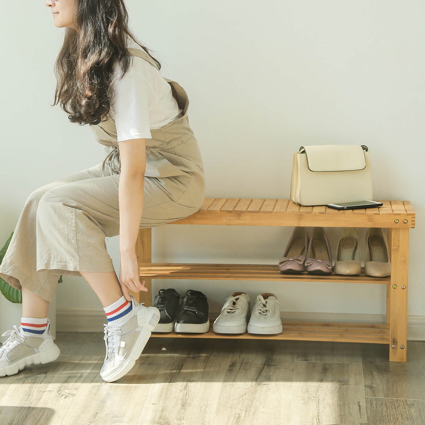 Bamboo Shoe Bench - Natural Bamboo - Neutral