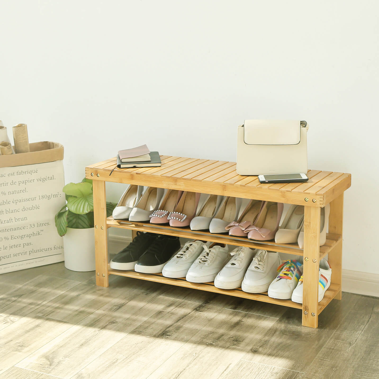 Bamboo Shoe Bench - Natural Bamboo - Neutral