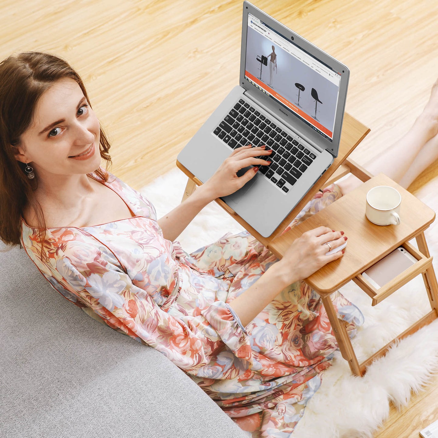 Tiltable Laptop Desk - Bamboo - Natural - Adjustable with Cooling Holes and Drawer