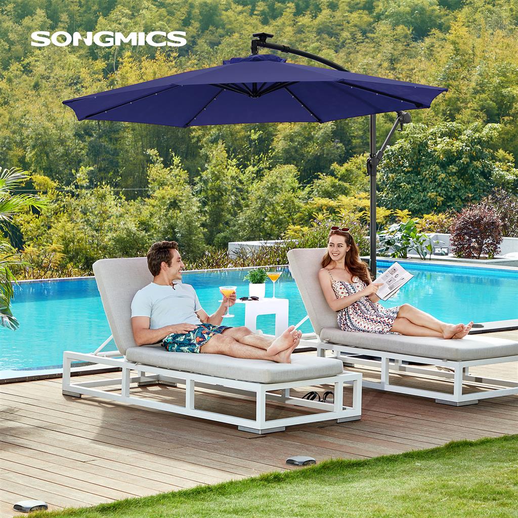 Cantilever Patio Umbrella - Fabric - Red - Solar-Powered LED Lights
