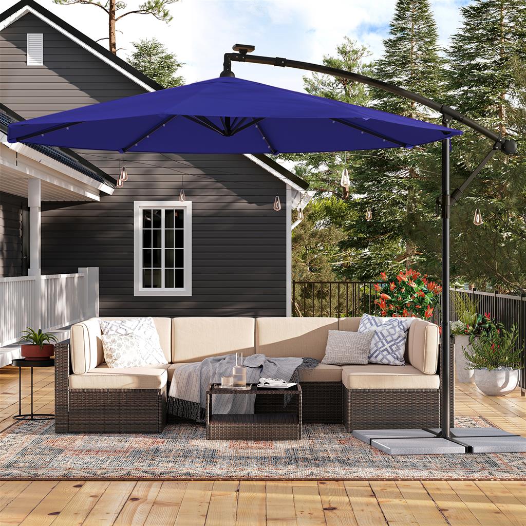 Cantilever Patio Umbrella - Fabric - Red - Solar-Powered LED Lights