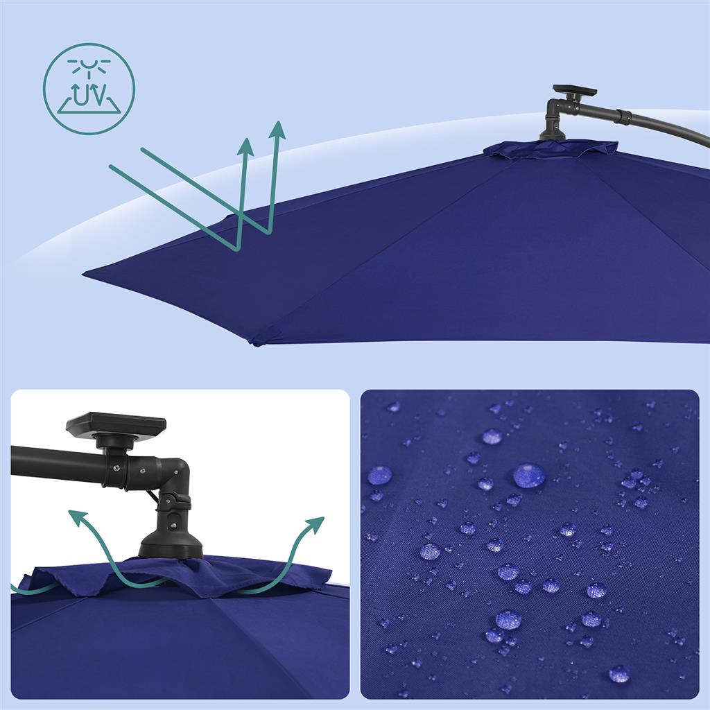Cantilever Patio Umbrella - Fabric - Red - Solar-Powered LED Lights