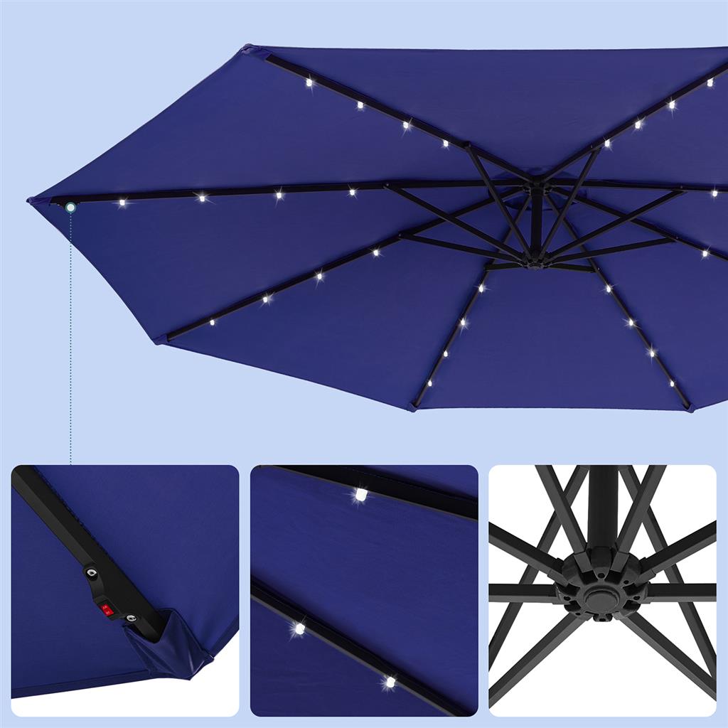 Cantilever Patio Umbrella - Fabric - Red - Solar-Powered LED Lights
