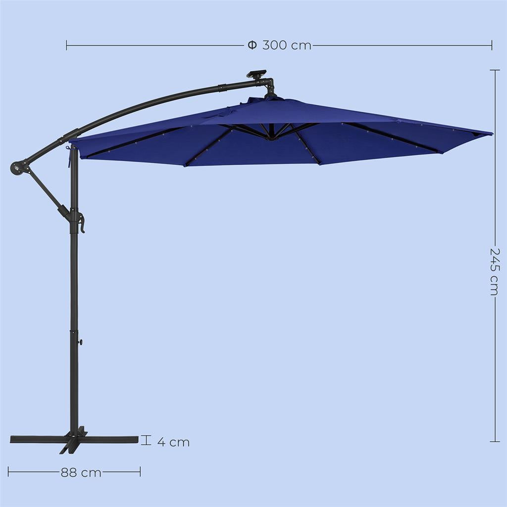 Cantilever Patio Umbrella - Fabric - Red - Solar-Powered LED Lights