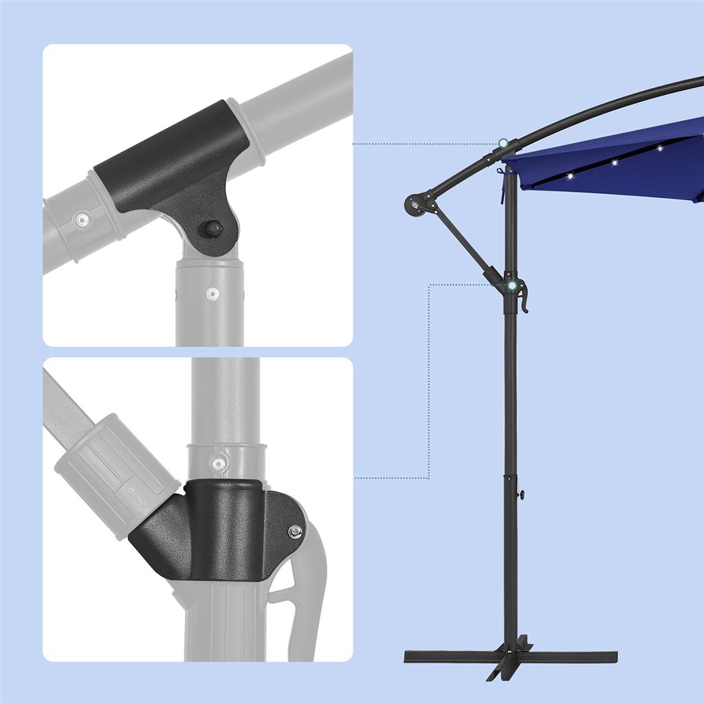 Cantilever Patio Umbrella - Fabric - Red - Solar-Powered LED Lights