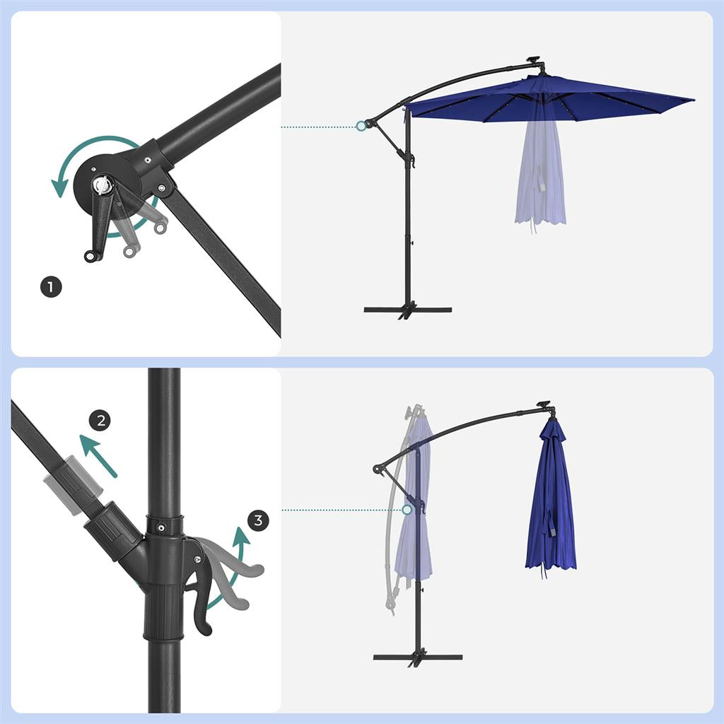 Cantilever Patio Umbrella - Fabric - Red - Solar-Powered LED Lights