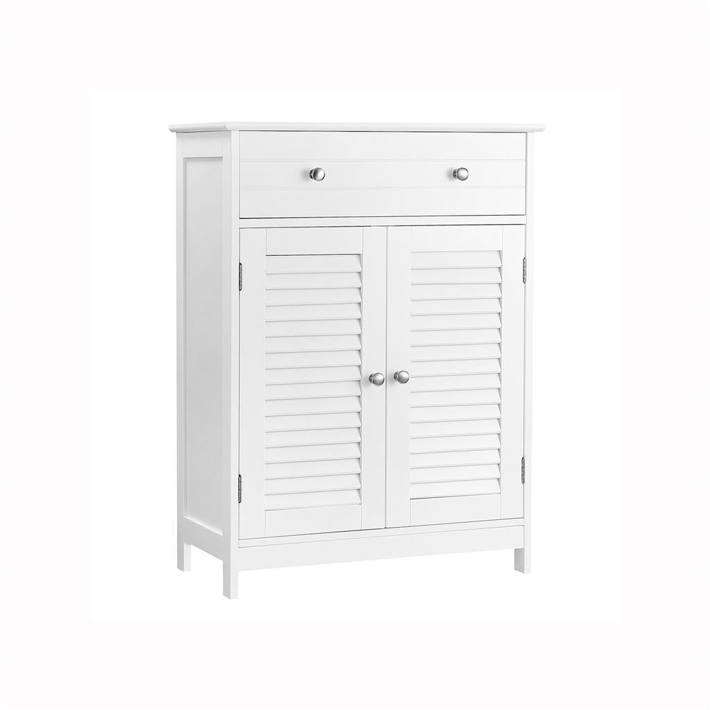 Bathroom Floor Cabinet - Engineered Wood - Matte White - 2 Louvred Doors