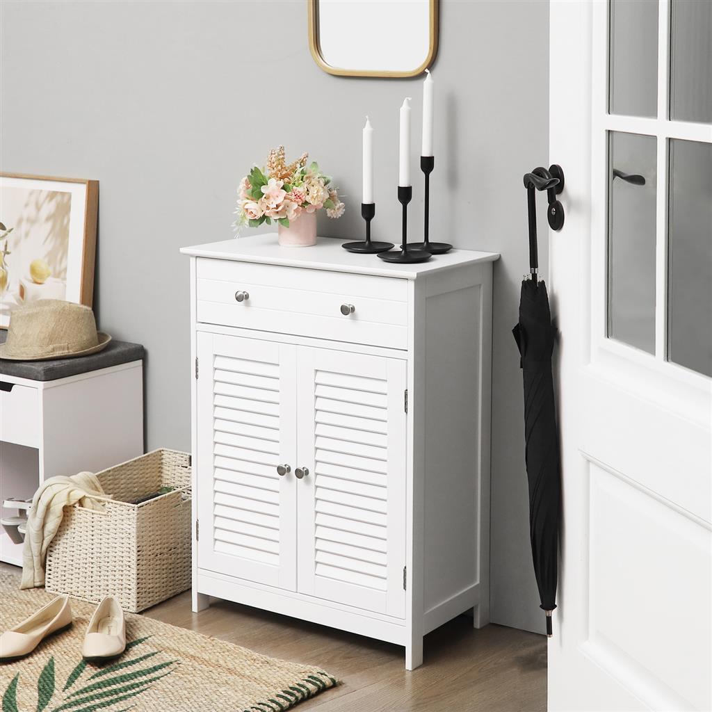 Bathroom Floor Cabinet - Engineered Wood - Matte White - 2 Louvred Doors