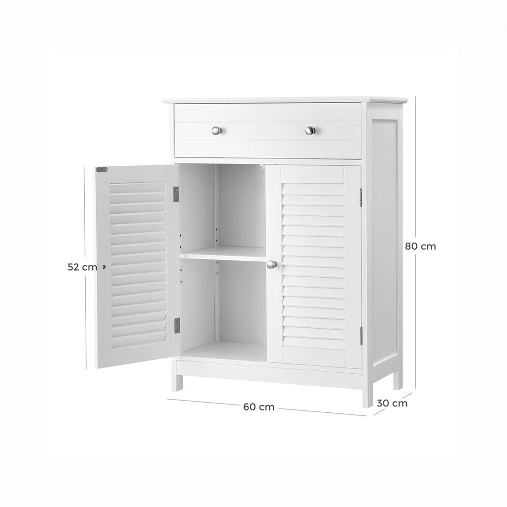 Bathroom Floor Cabinet - Engineered Wood - Matte White - 2 Louvred Doors
