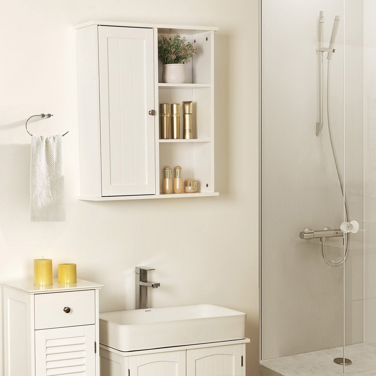 Bathroom Wall Storage Cabinet - Engineered Wood - White - Wall Mounted with Adjustable Compartments