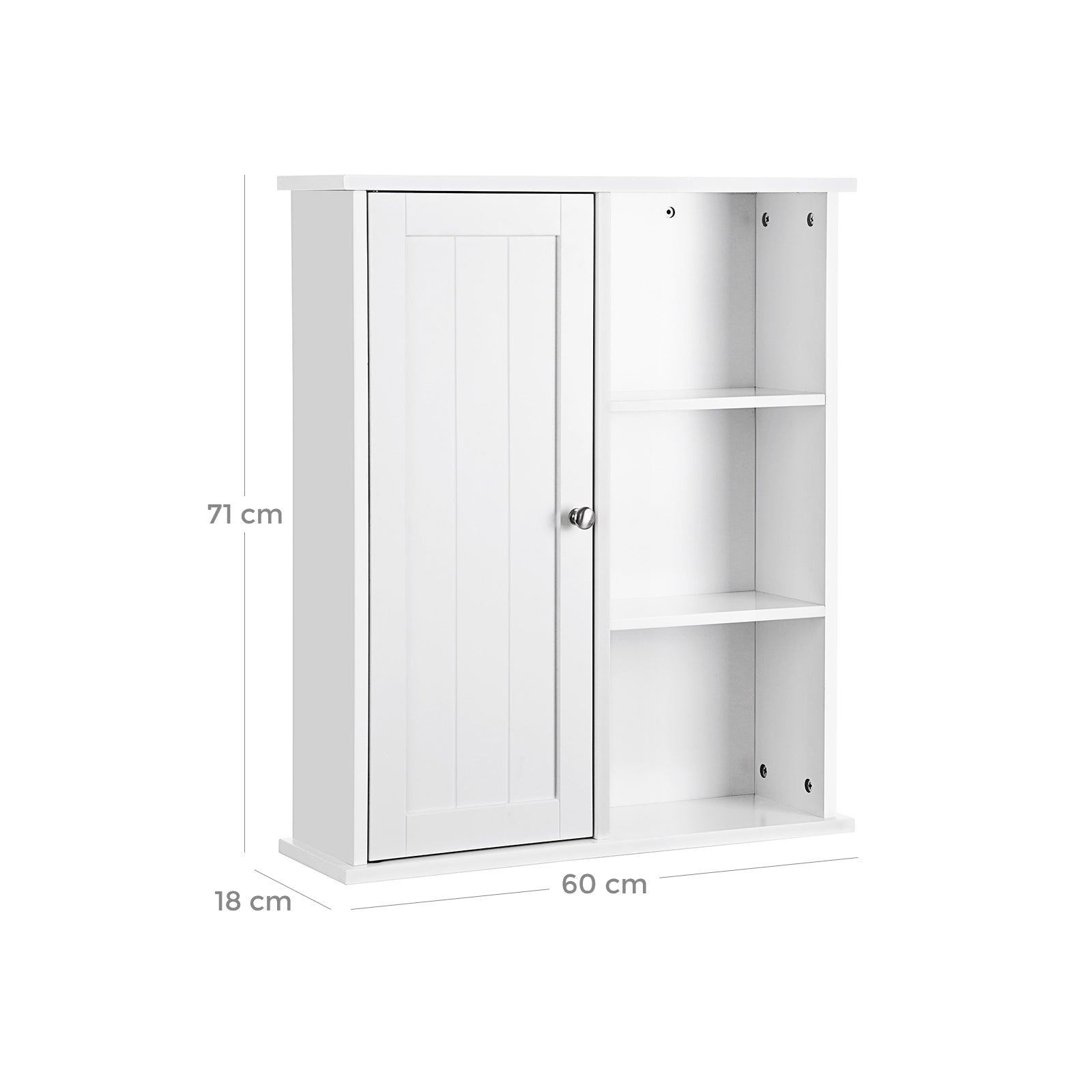 Bathroom Wall Storage Cabinet - Engineered Wood - White - Wall Mounted with Adjustable Compartments
