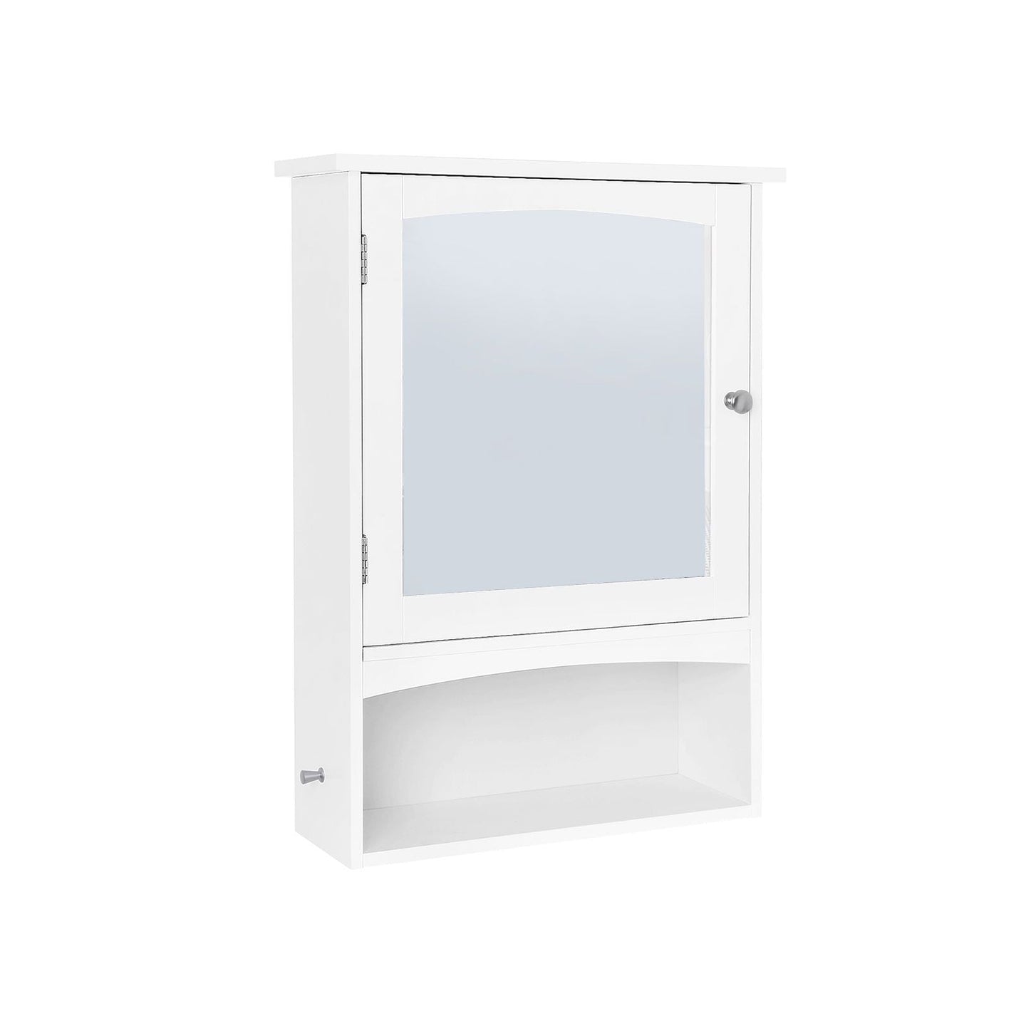 Wall Storage Cabinet - Wood - White - With Open Compartment and Adjustable Shelf