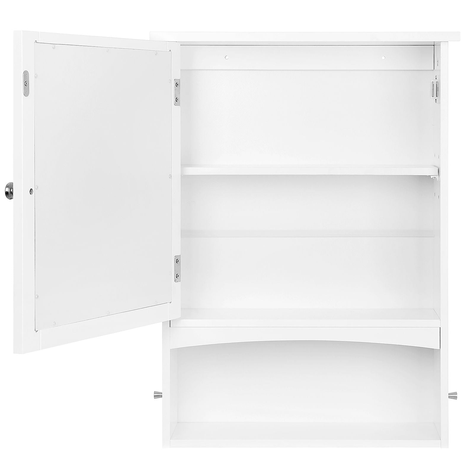 Wall Storage Cabinet - Wood - White - With Open Compartment and Adjustable Shelf