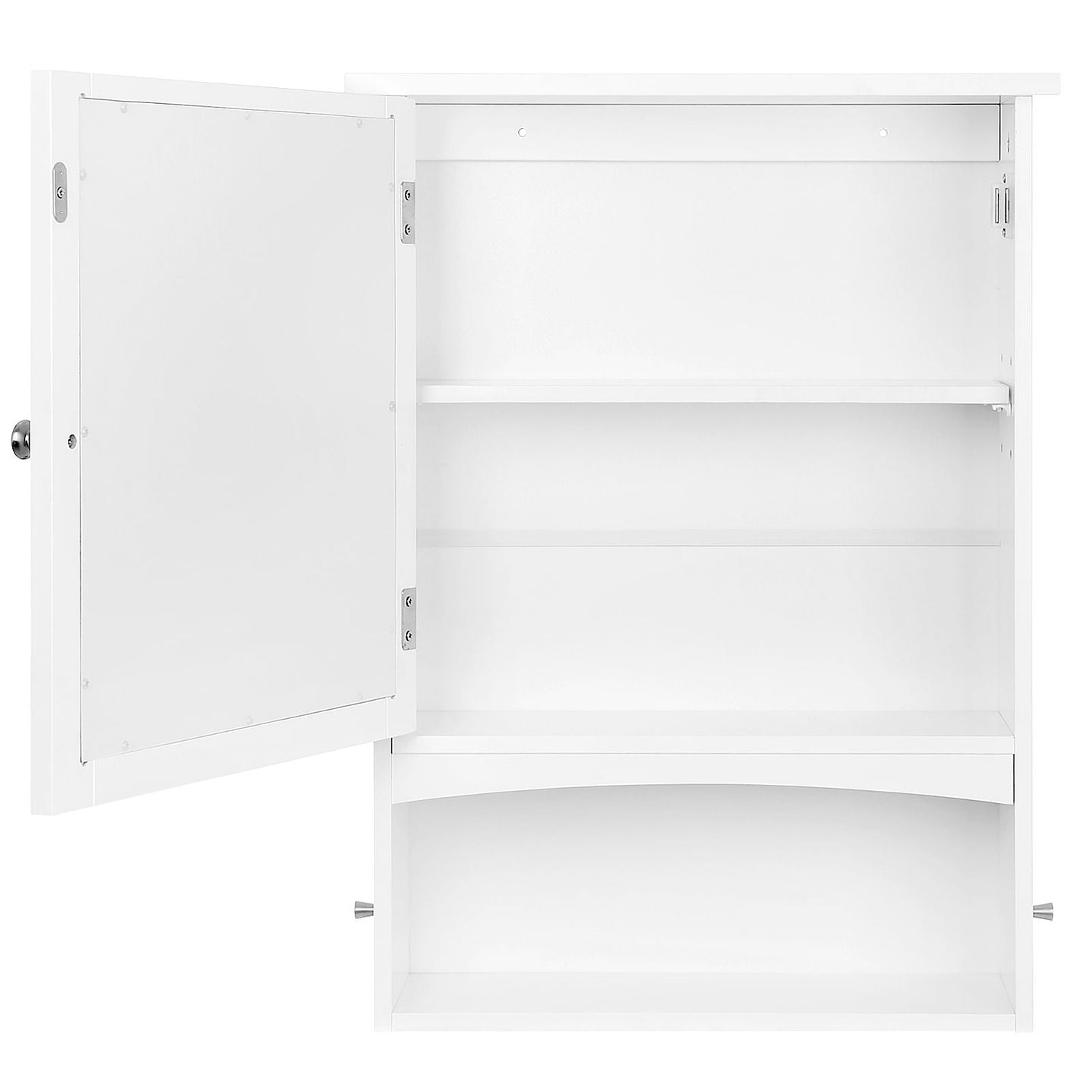 Wall Storage Cabinet - Wood - White - With Open Compartment and Adjustable Shelf