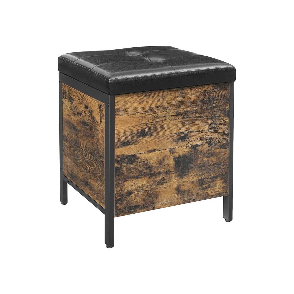 Bedroom Bench - Synthetic Leather - Rustic Brown and Black - Upholstered Seat with Storage