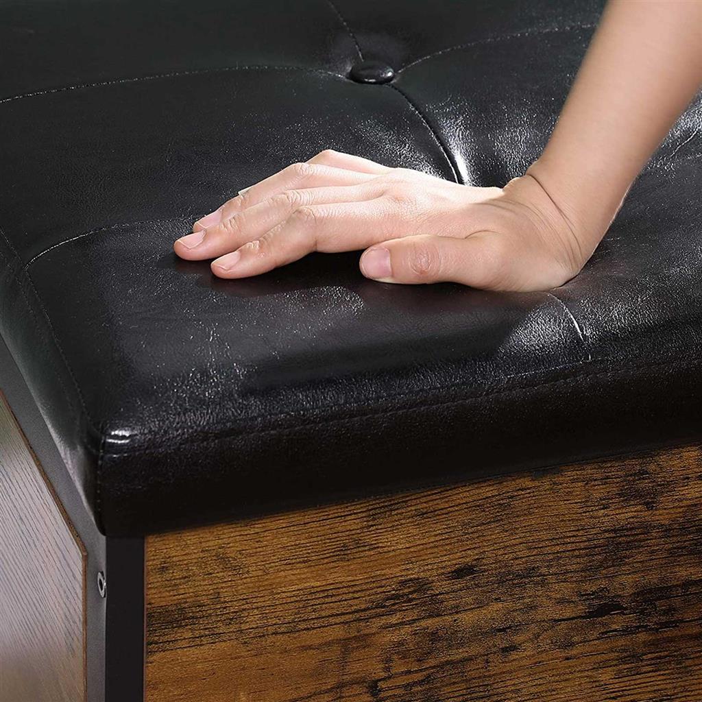 Bedroom Bench - Synthetic Leather - Rustic Brown and Black - Upholstered Seat with Storage