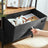 Bedside Table - Wood - Rustic Brown and Black - Vertical Storage with Fabric Drawers