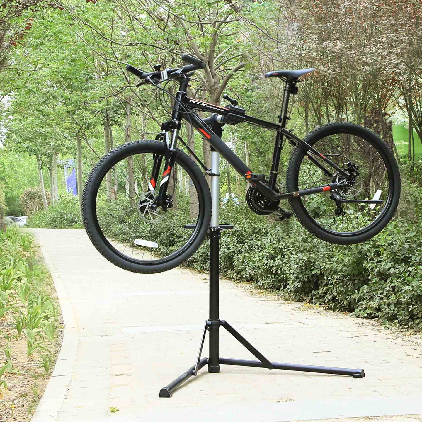Bike Repair Stand - Aluminium - Black - Adjustable and Portable with Magnetic Tool Tray