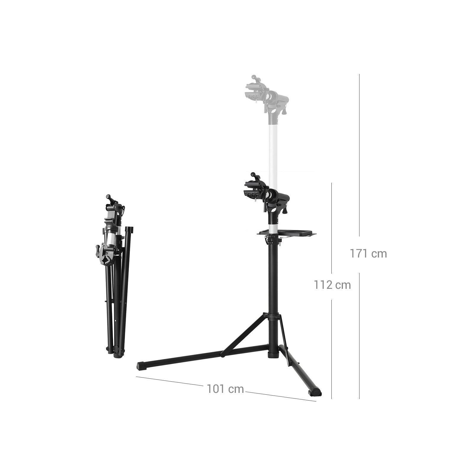 Bike Repair Stand - Aluminium - Black - Adjustable and Portable with Magnetic Tool Tray