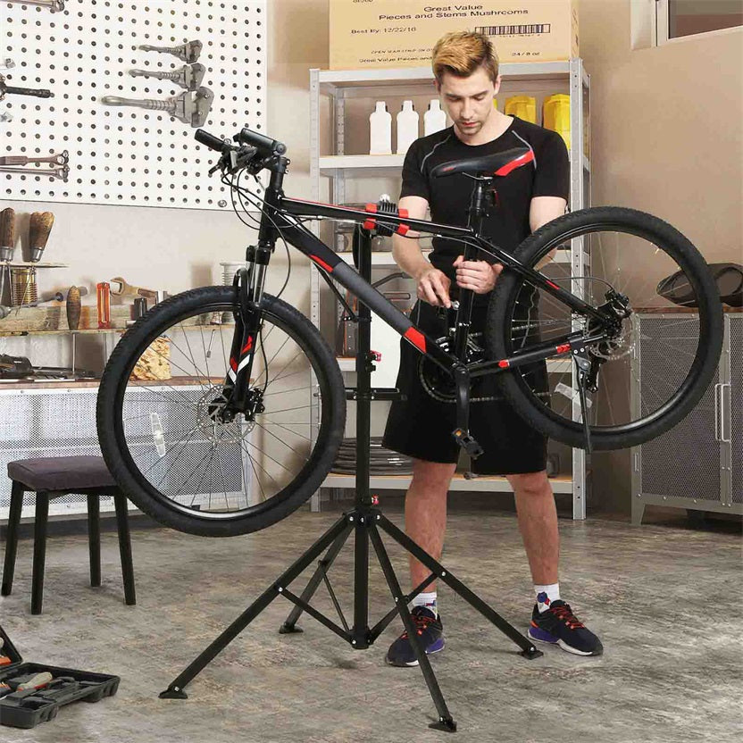 Bike Repair Stand - Steel - Black - Portable with Magnetic Tool Tray