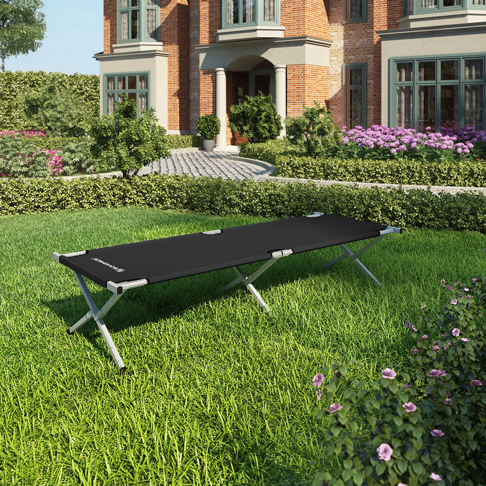 Folding Camping Bed - Metal - Black - TÜV Rheinland Tested 260 kg Load Capacity