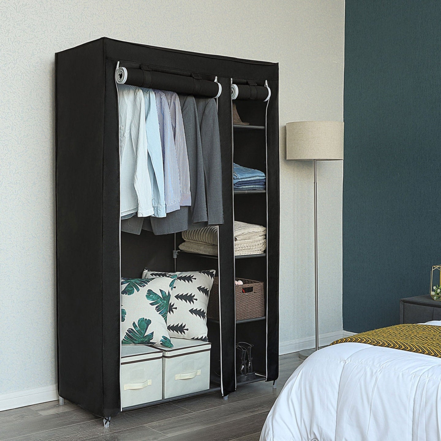 Folding Fabric Wardrobe - Fabric - Black - Extra Large Design 175 x 110 x 45 cm