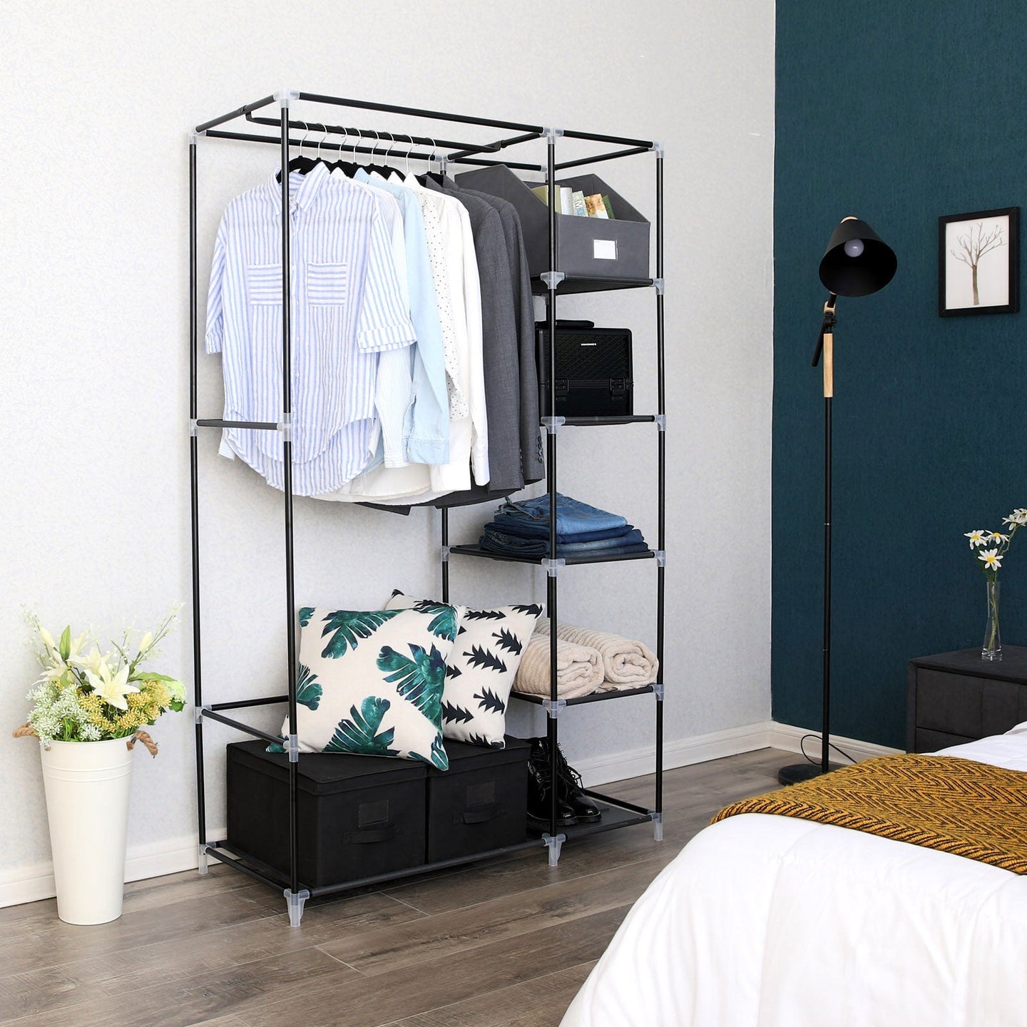 Folding Fabric Wardrobe - Fabric - Black - Extra Large Design 175 x 110 x 45 cm