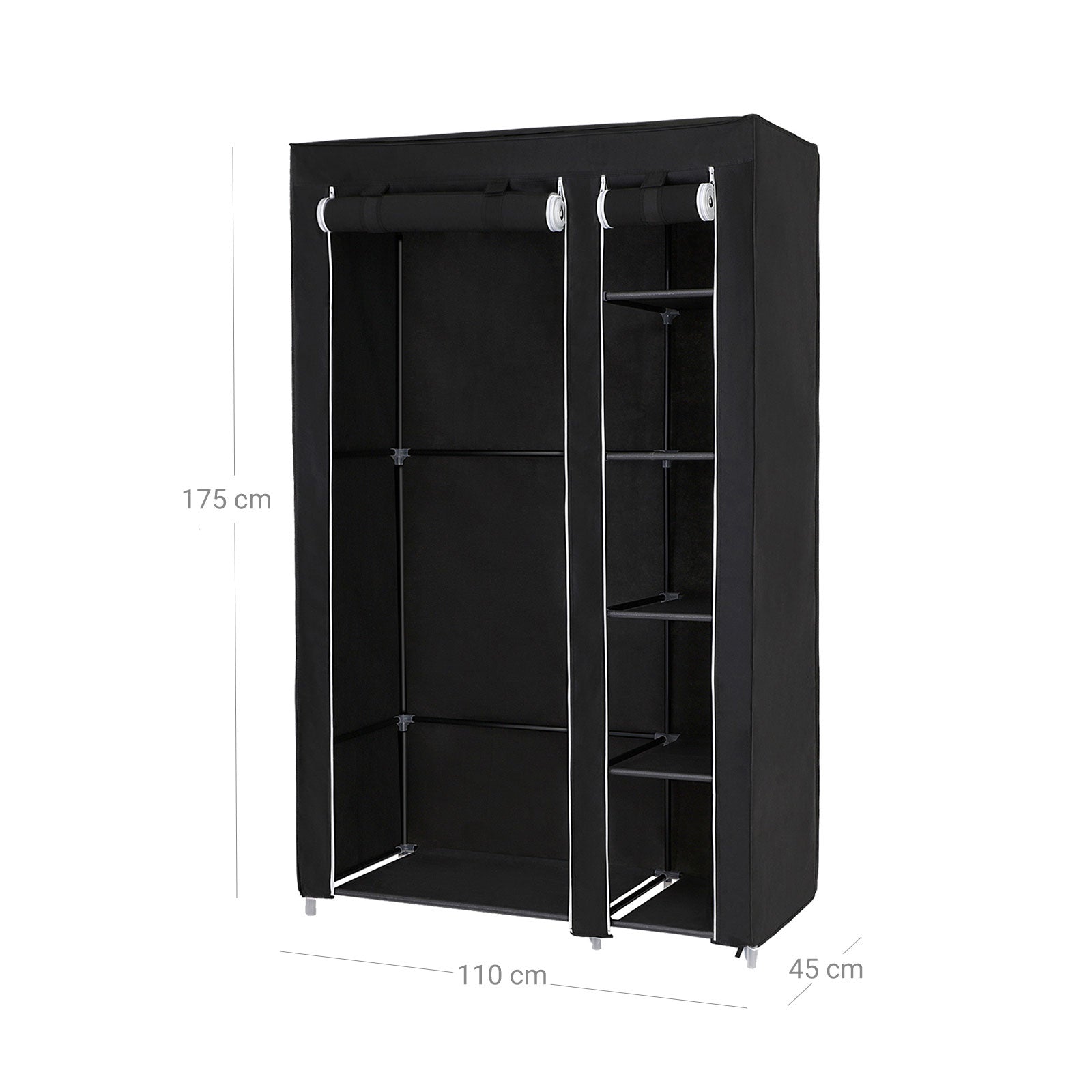 Folding Fabric Wardrobe - Fabric - Black - Extra Large Design 175 x 110 x 45 cm