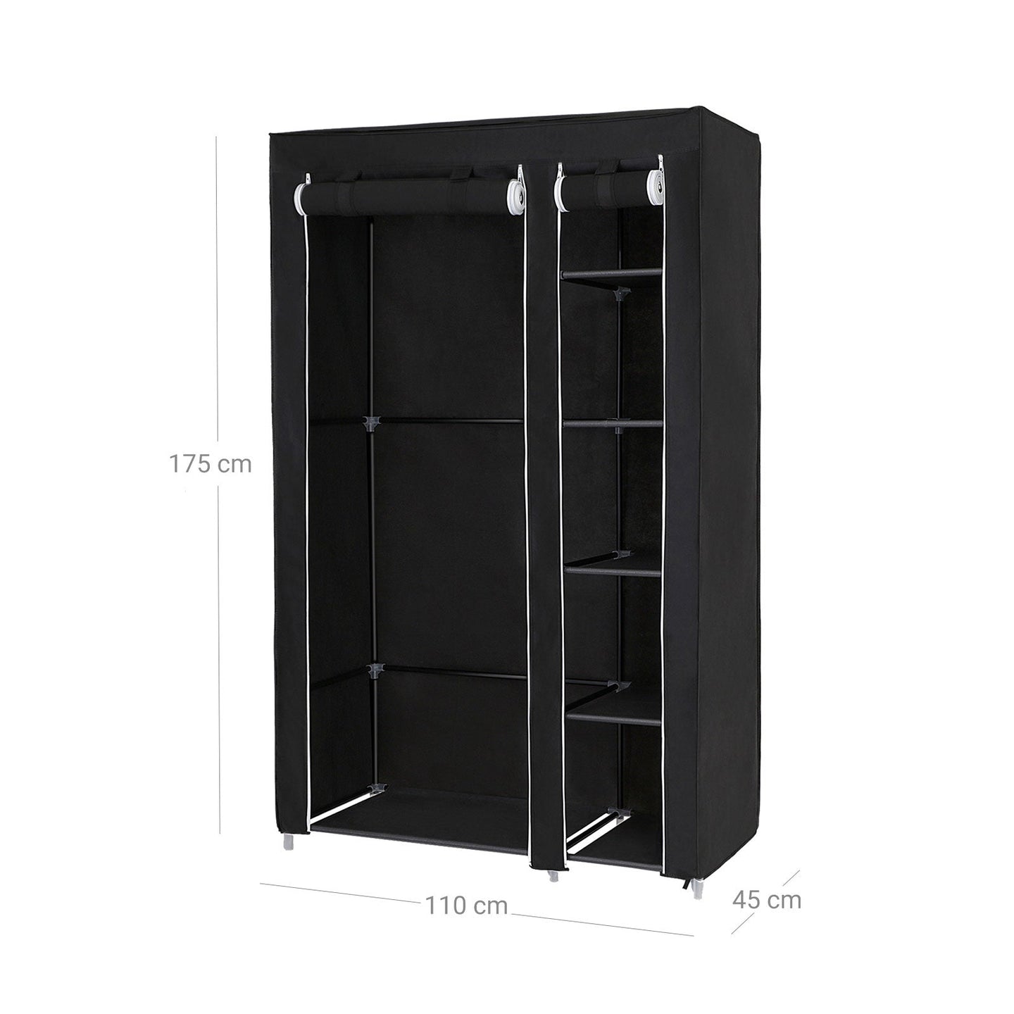 Folding Fabric Wardrobe - Fabric - Black - Extra Large Design 175 x 110 x 45 cm