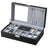 Watch Storage Box - Wood - Black - Lockable with Mirror and Cufflink Compartment for 8 Watches