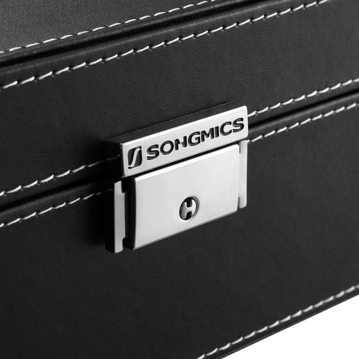 Watch Storage Box - Wood - Black - Lockable with Mirror and Cufflink Compartment for 8 Watches