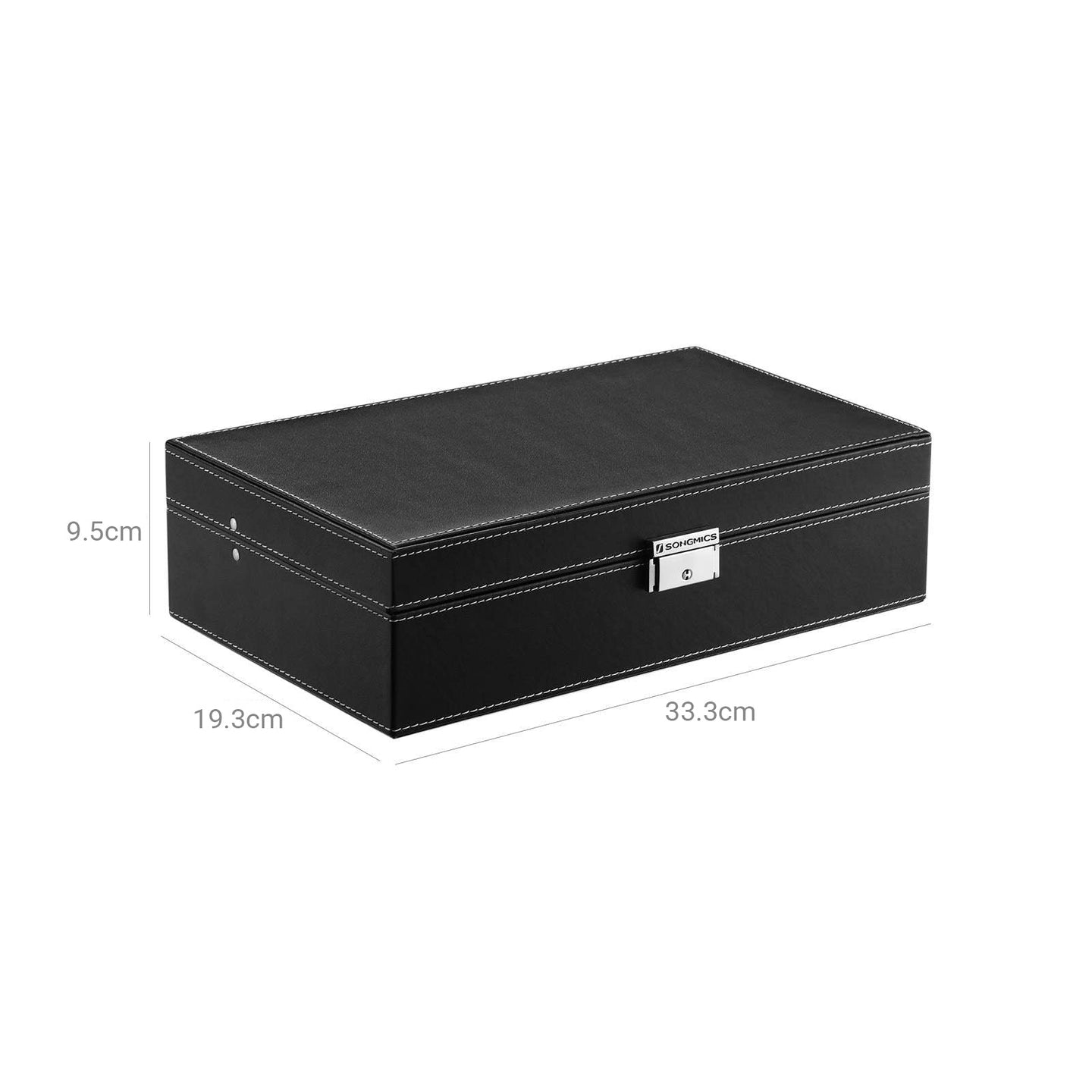 Watch Storage Box - Wood - Black - Lockable with Mirror and Cufflink Compartment for 8 Watches