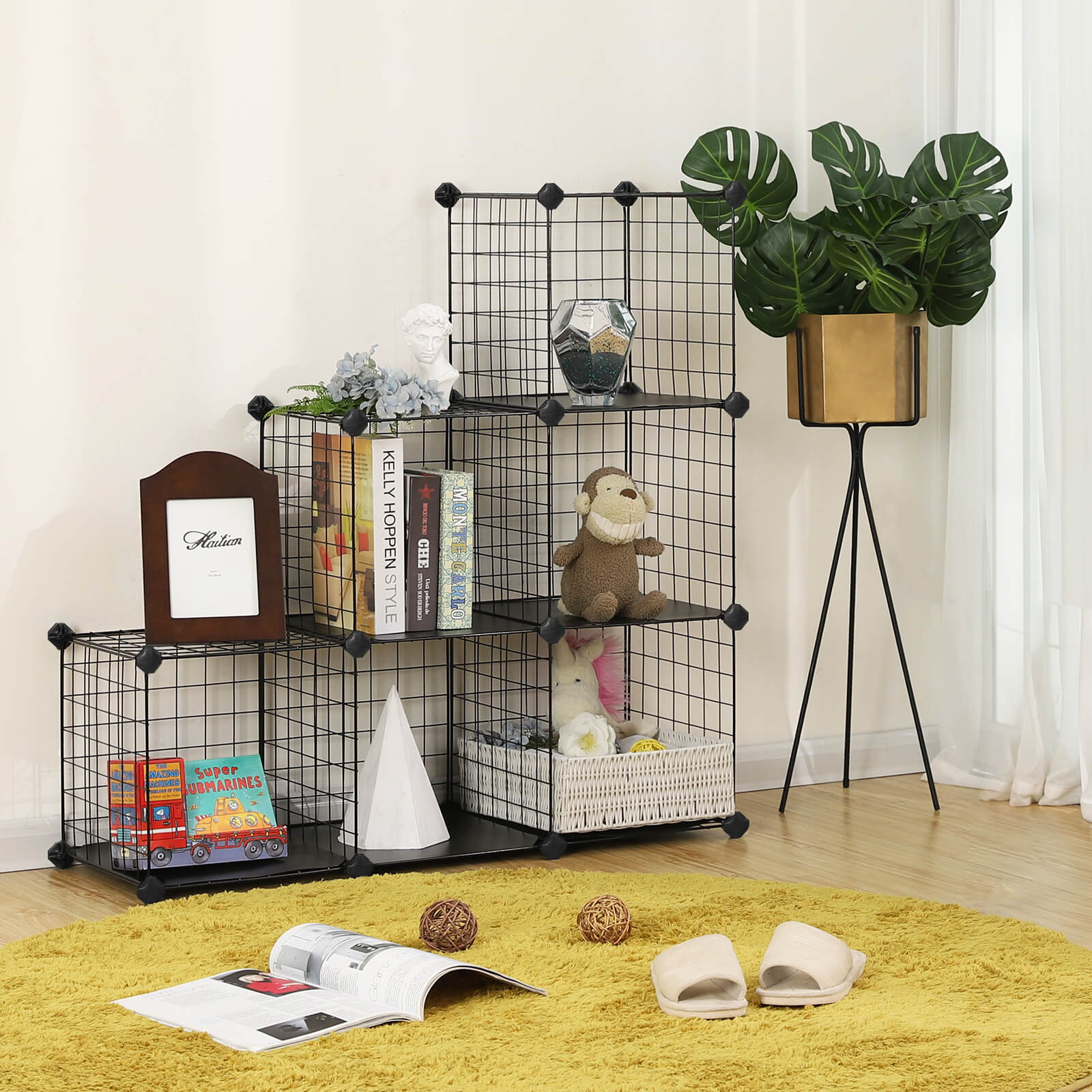Storage Rack - Metal Wire - Black - Interlocking Design with Plastic Sheets