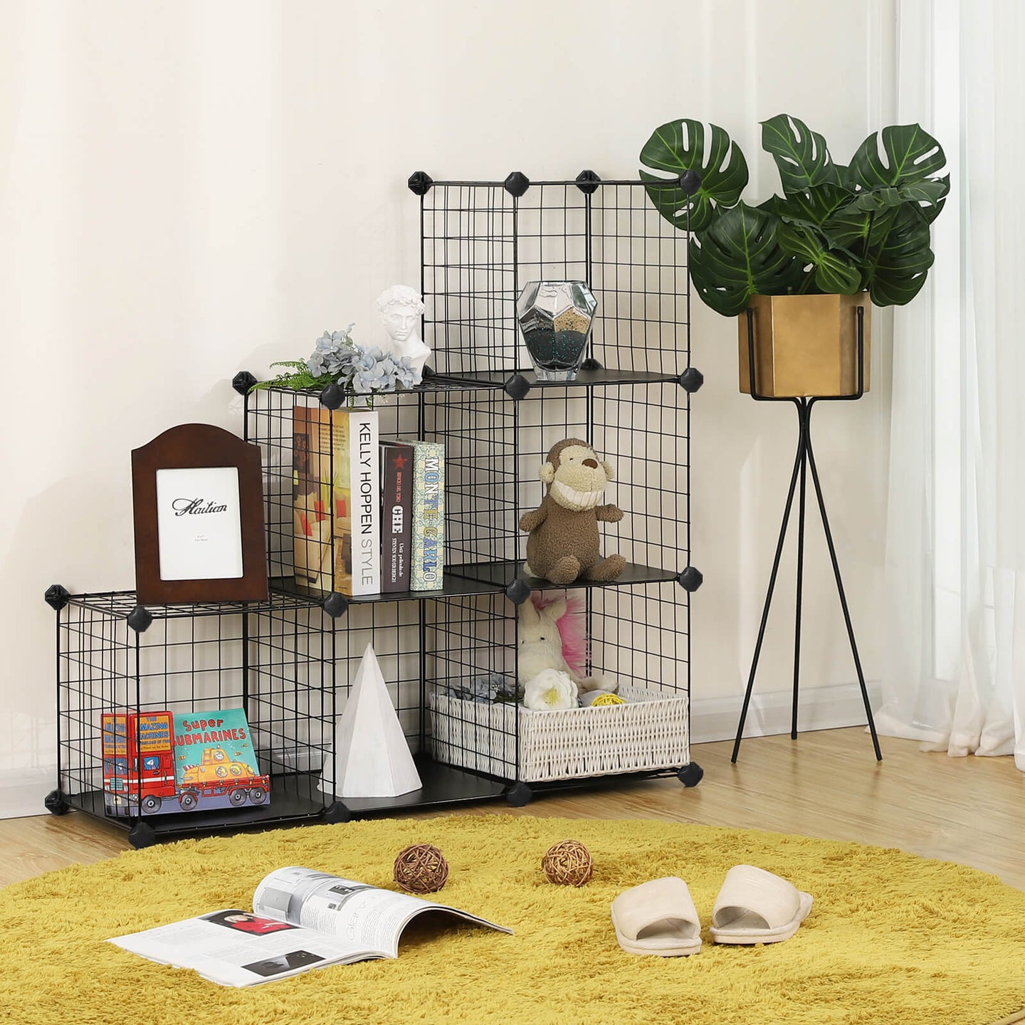 Storage Rack - Metal Wire - Black - Interlocking Design with Plastic Sheets