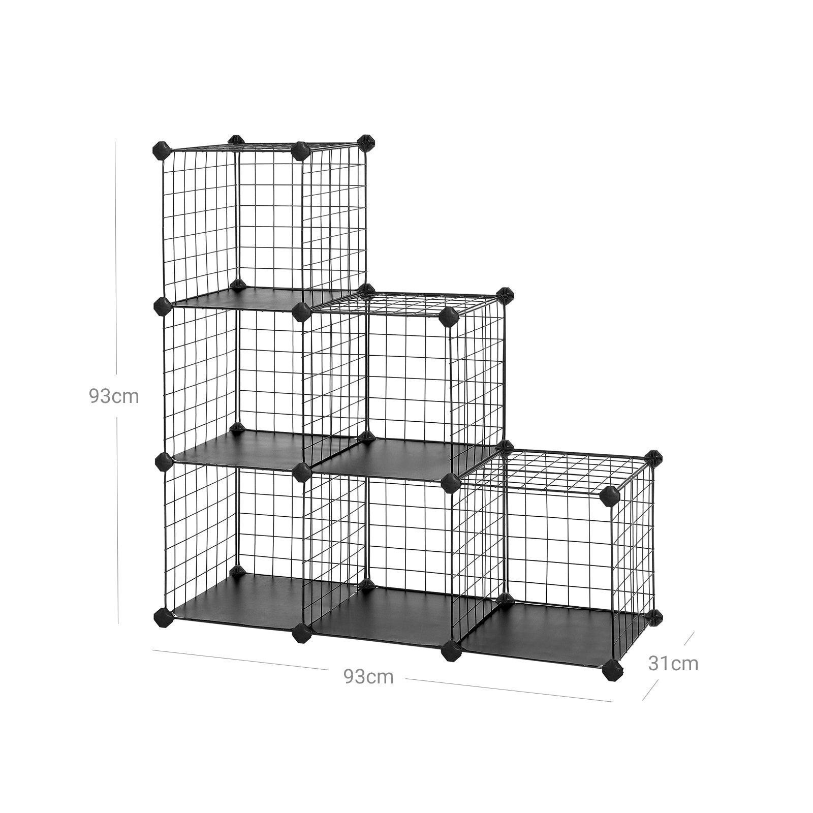Storage Rack - Metal Wire - Black - Interlocking Design with Plastic Sheets