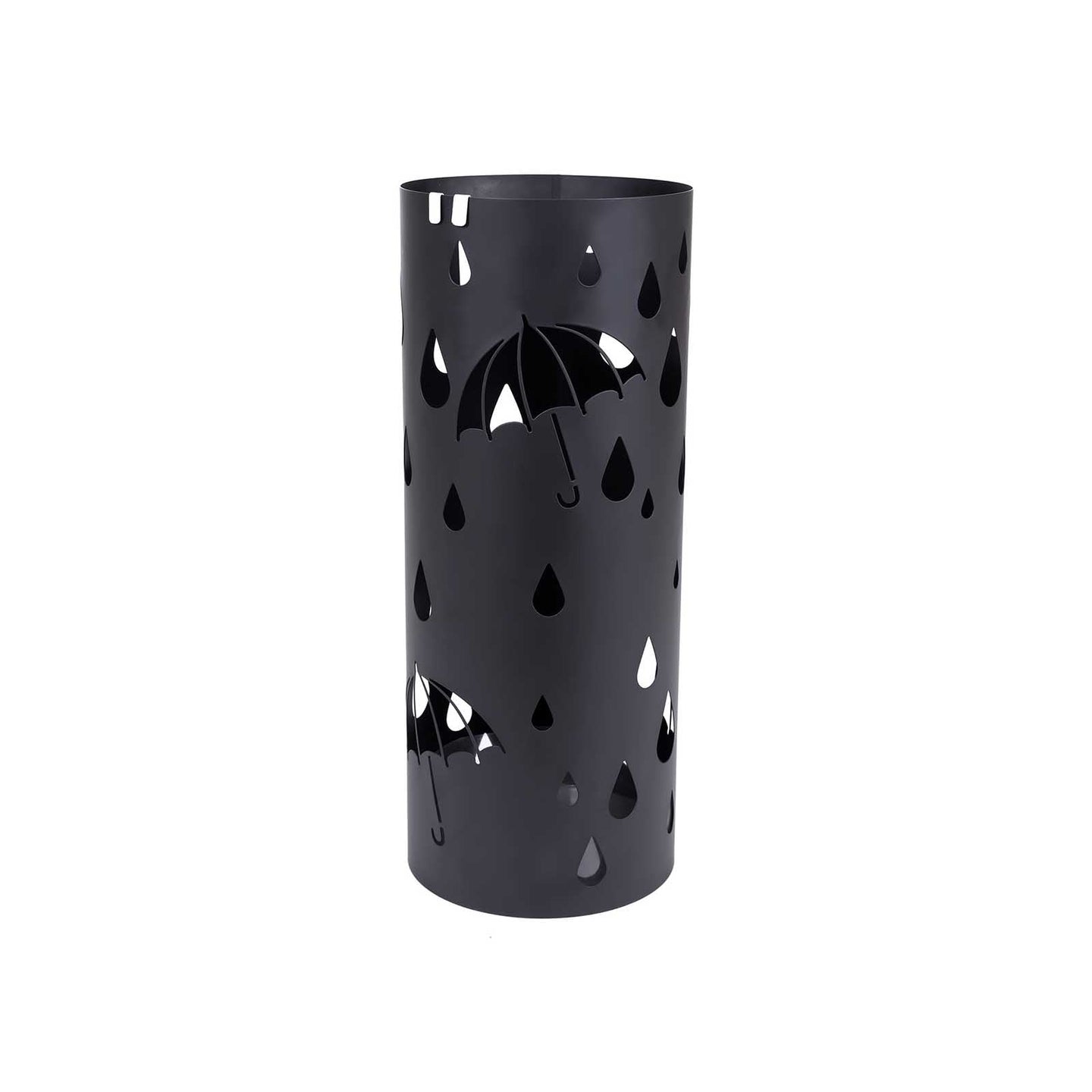 Round Umbrella Stand - Metal - Black - With Hooks and Drip Tray