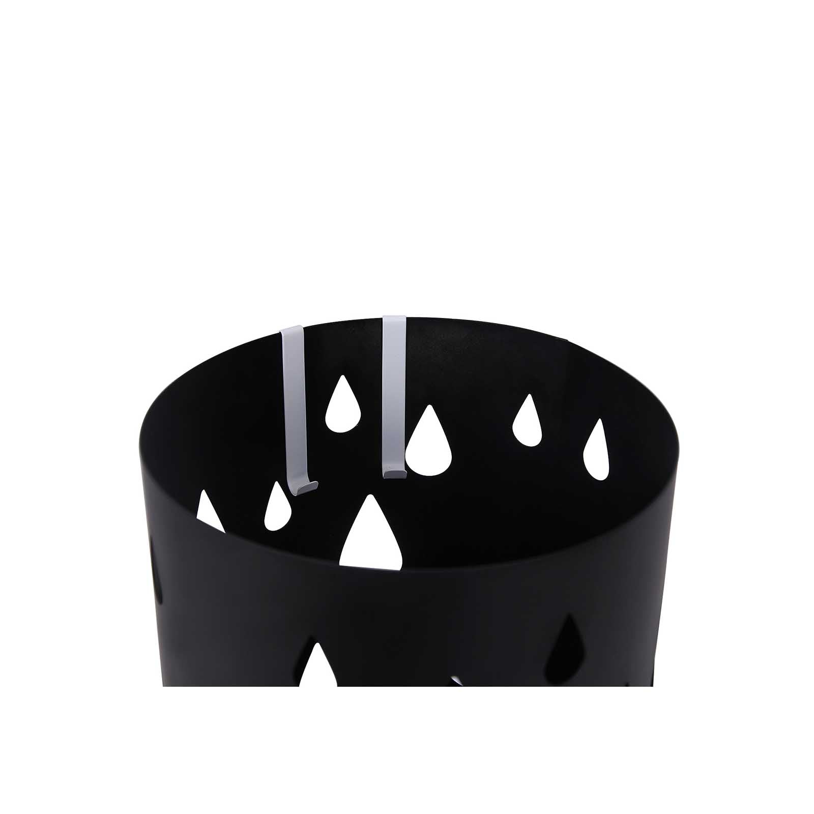 Round Umbrella Stand - Metal - Black - With Hooks and Drip Tray