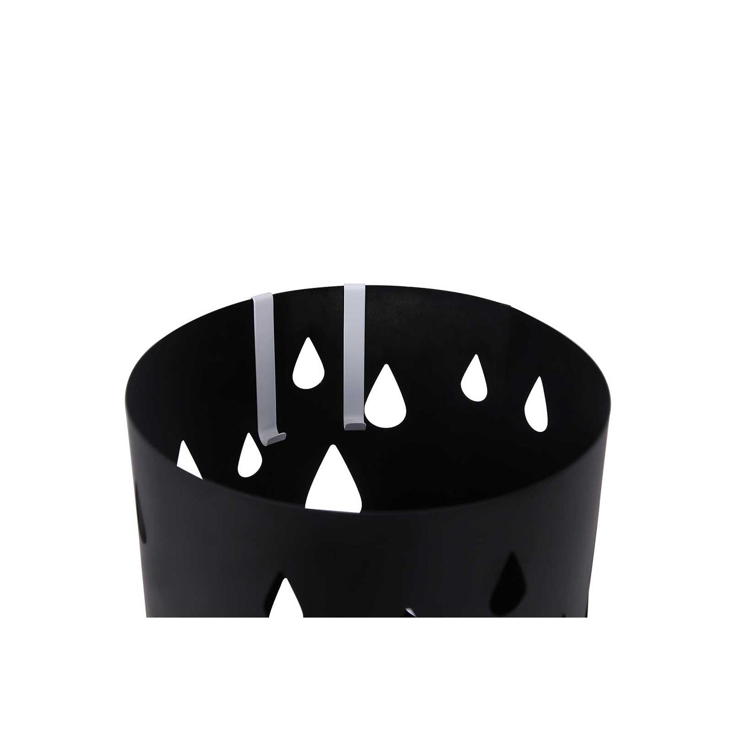 Round Umbrella Stand - Metal - Black - With Hooks and Drip Tray