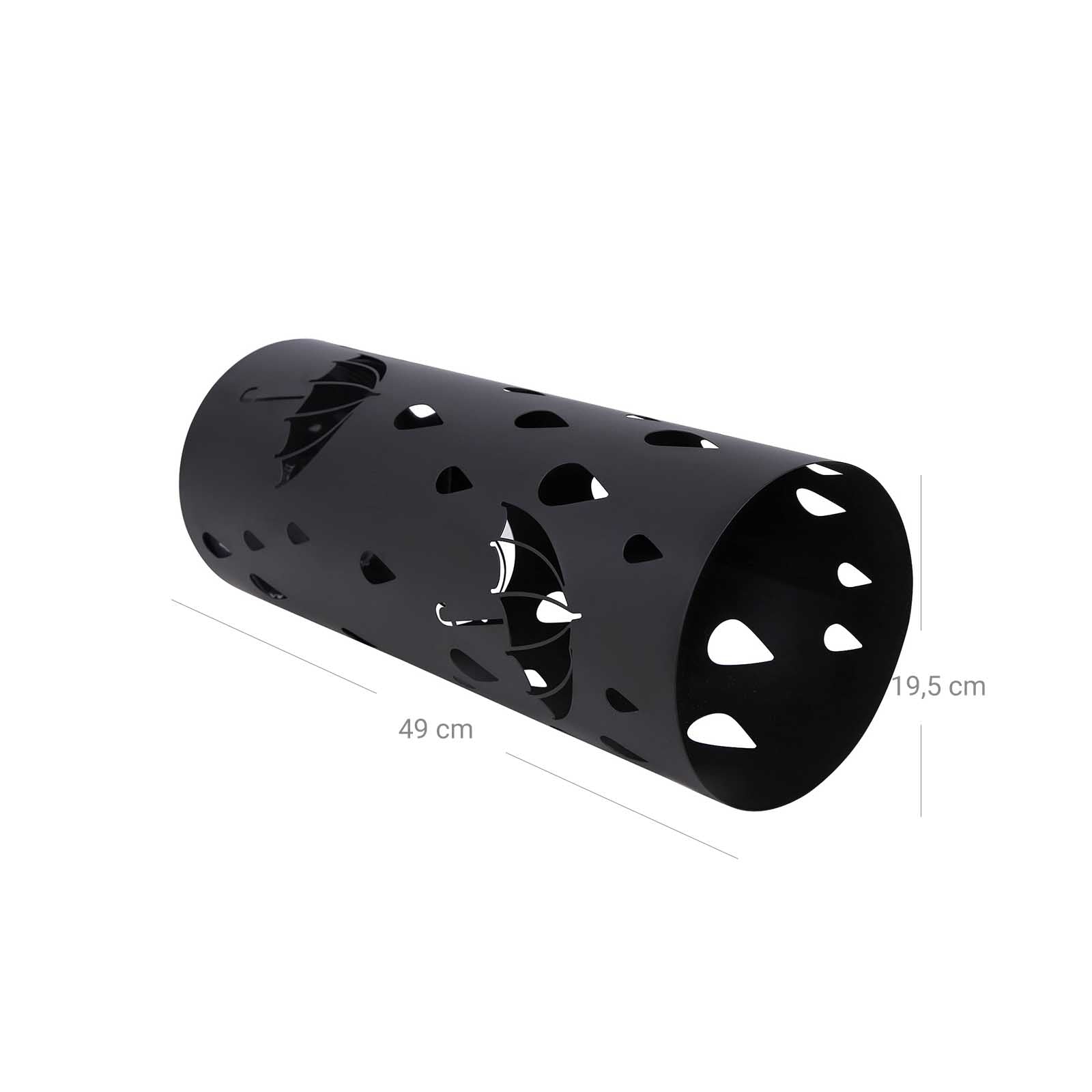 Round Umbrella Stand - Metal - Black - With Hooks and Drip Tray