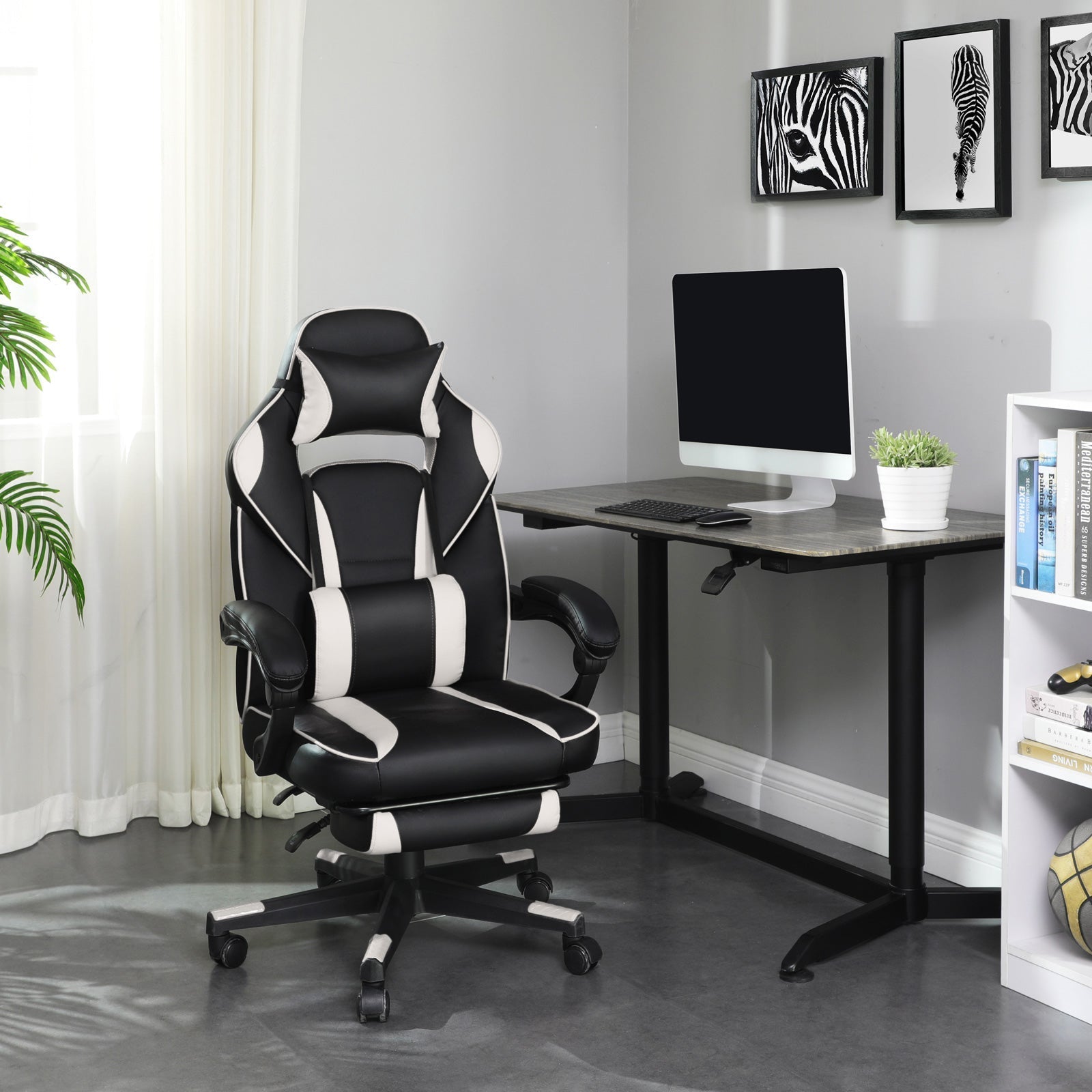 Office Chair - Faux Leather - Black and Red - Ergonomic Design with Footrest and Lumbar Support