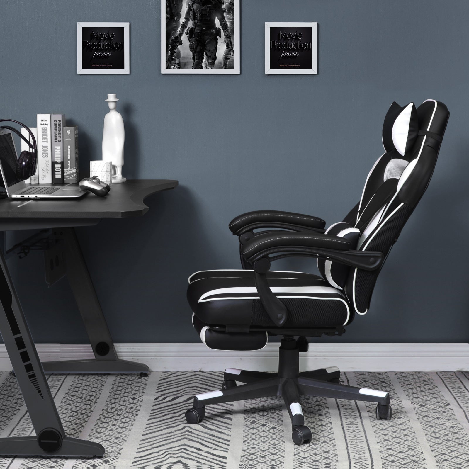 Office Chair - Faux Leather - Black and Red - Ergonomic Design with Footrest and Lumbar Support