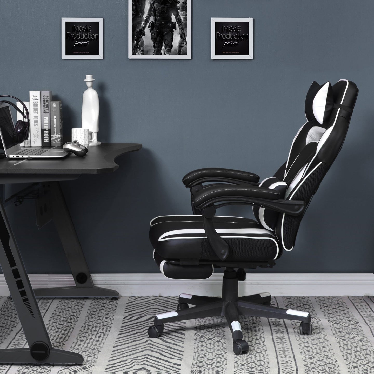 Office Chair - Faux Leather - Black and Red - Ergonomic Design with Footrest and Lumbar Support