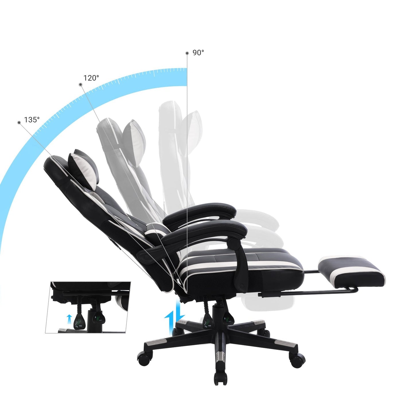 Office Chair - Faux Leather - Black and Red - Ergonomic Design with Footrest and Lumbar Support
