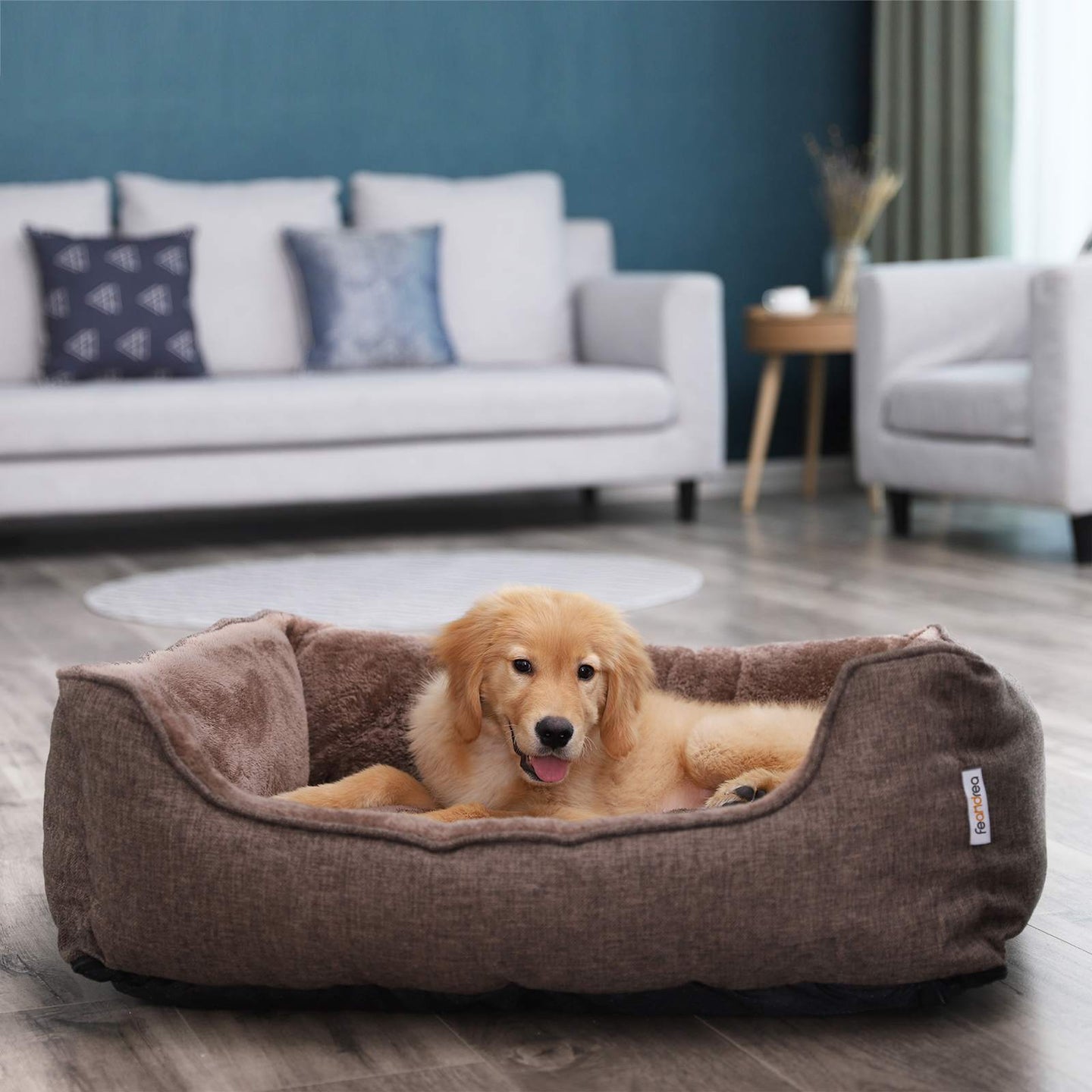 Dog Sofa Bed - Fabric - Brown - Large Washable with Removable Cover