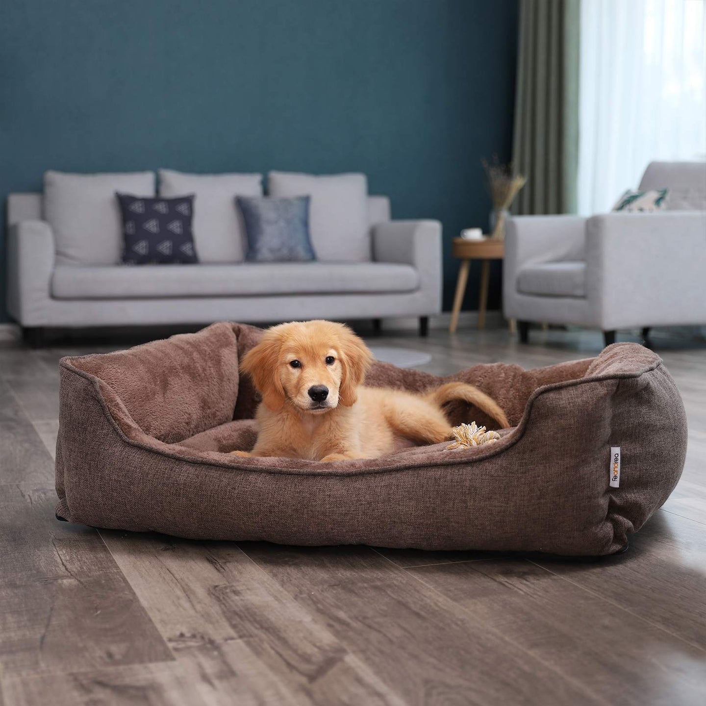 Dog Bed - Fabric - Brown - Washable with Removable Cover