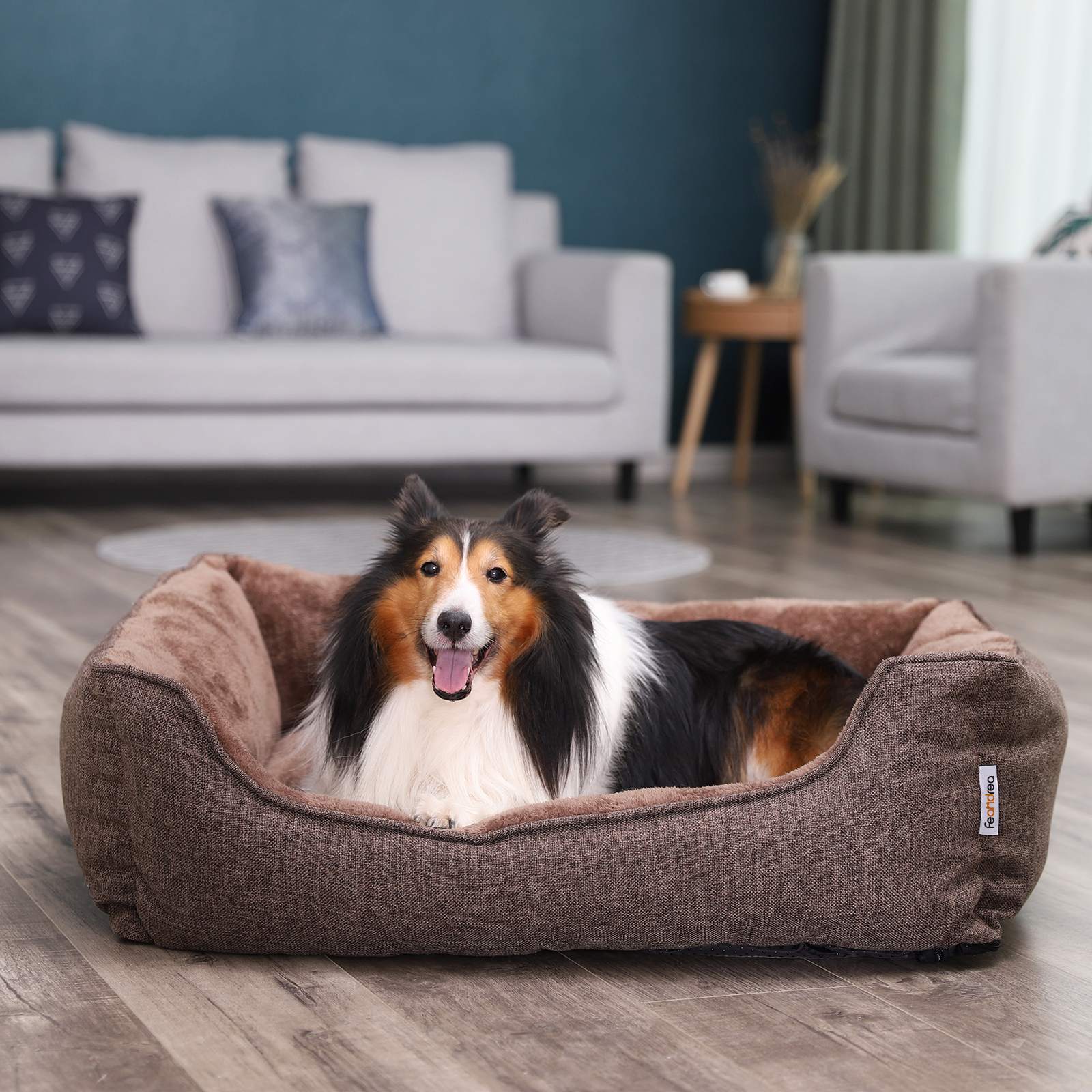 Dog Bed - Fabric - Brown - Washable with Removable Cover